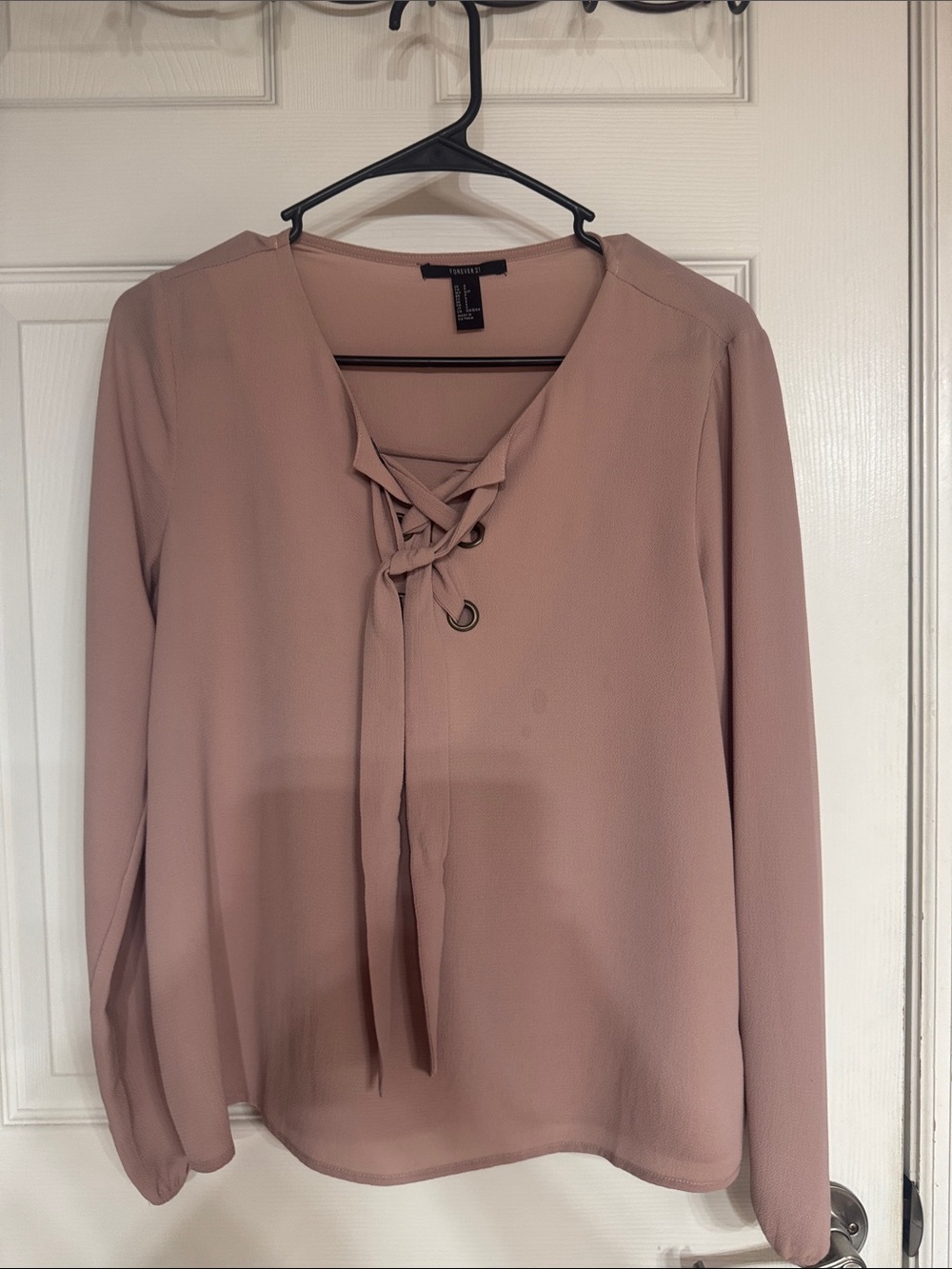 Avenue Mauve Lace-Up V-Neck Blouse